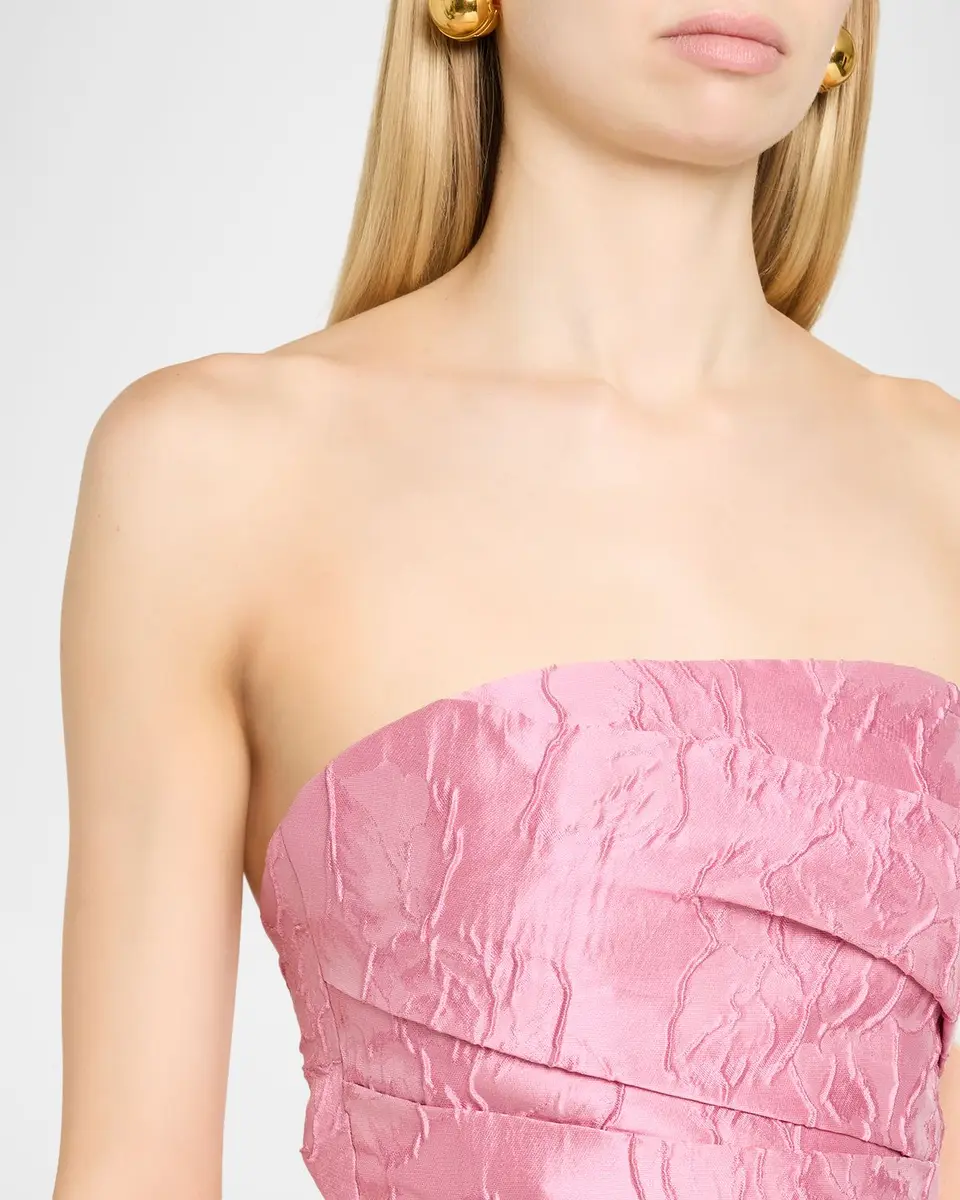 MONIQUE LHUILLIER Strapless Floral Jacquard Column Gown With Train | Thumbnail 5 MONIQUE LHUILLIER Strapless Floral Jacquard Column Gown With Train | Thumbnail 5