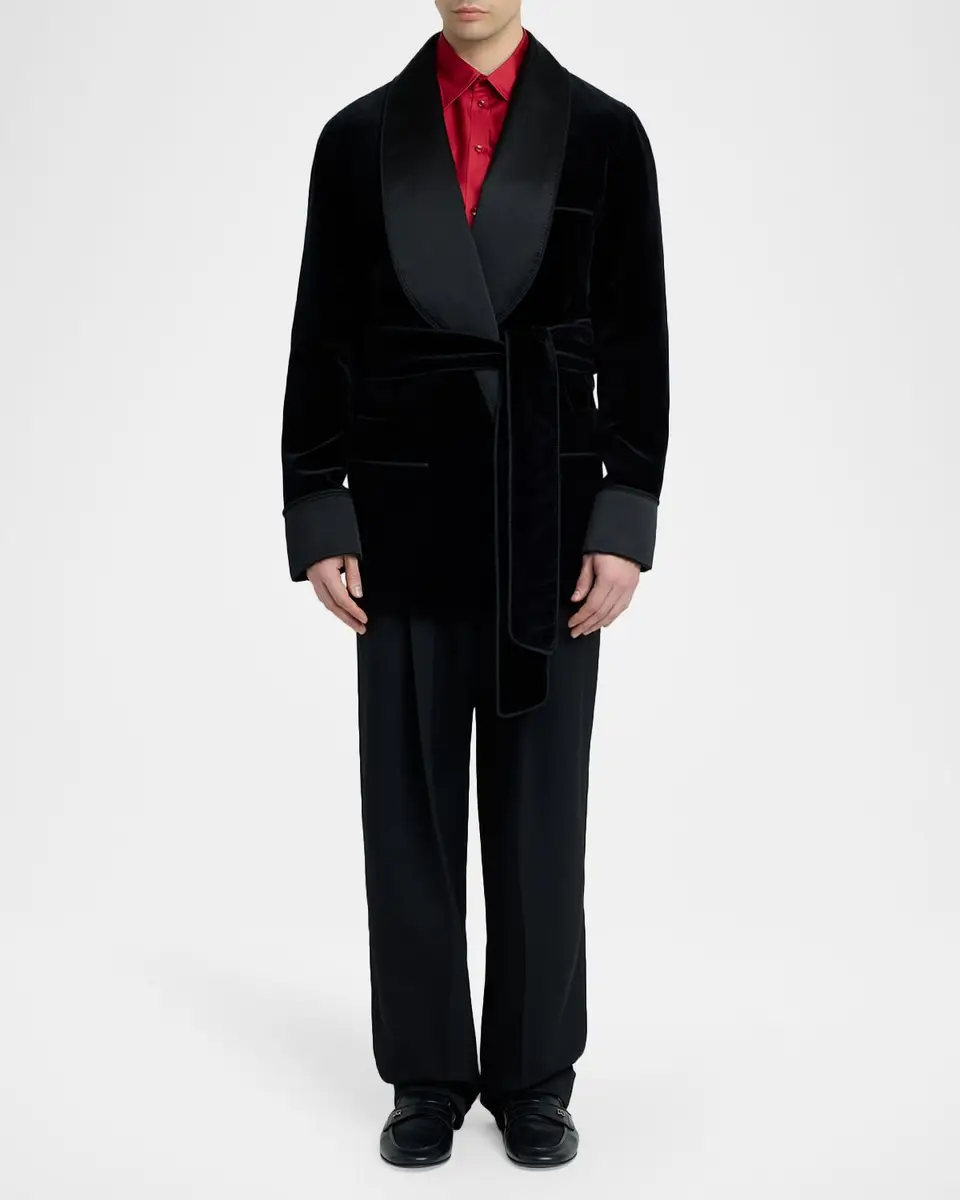 Dolce & Gabbana Men's Satin Shawl Lapel Velvet Smoking Jacket | Thumbnail 2 Dolce & Gabbana Men's Satin Shawl Lapel Velvet Smoking Jacket | Thumbnail 2