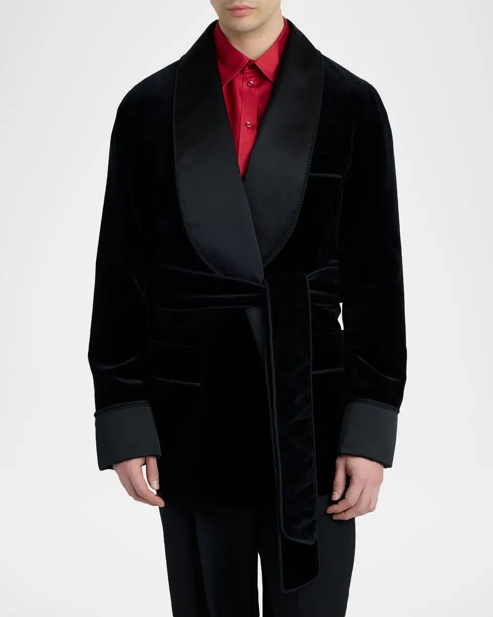 Dolce & Gabbana Men's Satin Shawl Lapel Velvet Smoking Jacket | Thumbnail 4 Dolce & Gabbana Men's Satin Shawl Lapel Velvet Smoking Jacket | Thumbnail 4