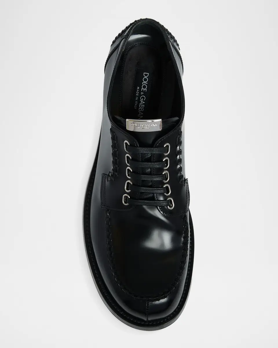 Dolce & Gabbana Men's Calfskin Logo Plaque Derby Shoes | Thumbnail 6 Dolce & Gabbana Men's Calfskin Logo Plaque Derby Shoes | Thumbnail 6