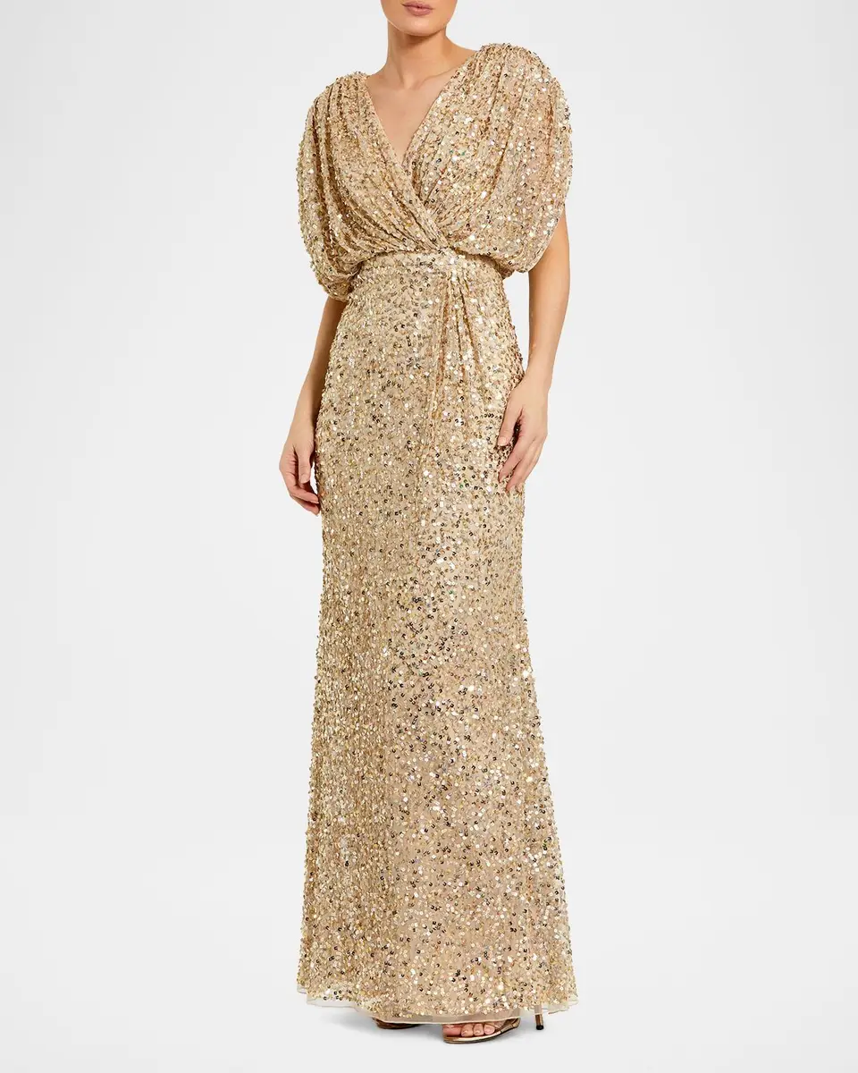 Mac Duggal Sequined Draped-Sleeve Gown | Thumbnail 2 Mac Duggal Sequined Draped-Sleeve Gown | Thumbnail 2