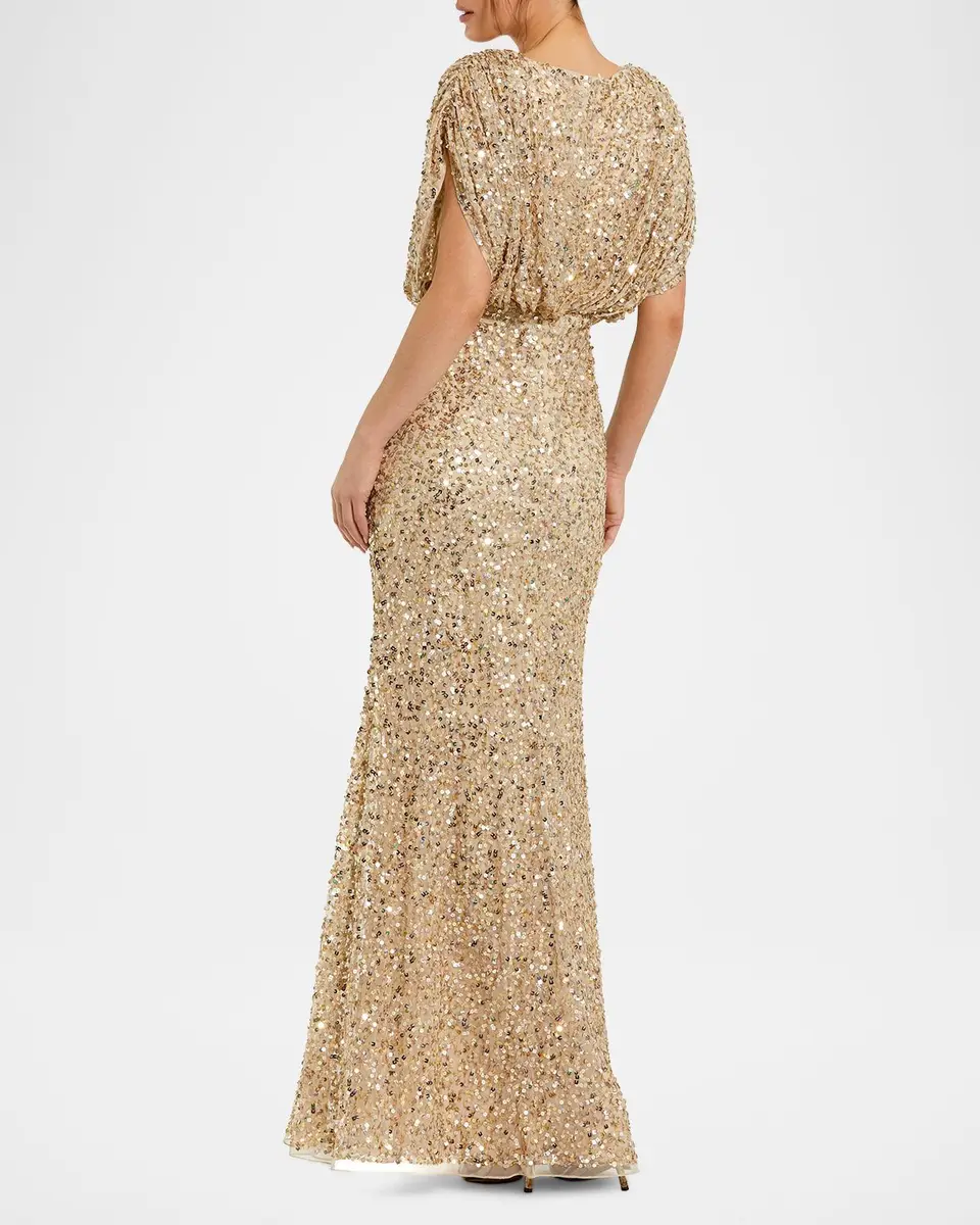 Mac Duggal Sequined Draped-Sleeve Gown | Thumbnail 3 Mac Duggal Sequined Draped-Sleeve Gown | Thumbnail 3