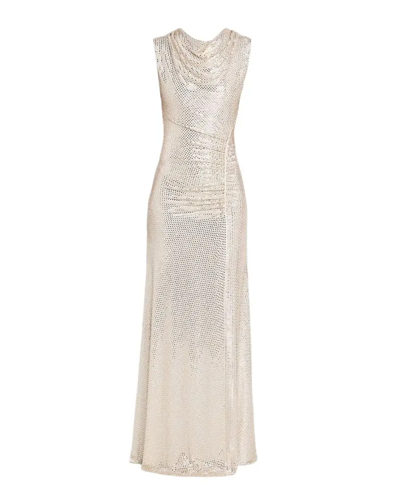 Sleeveless Diamante Mesh Draped Gown
