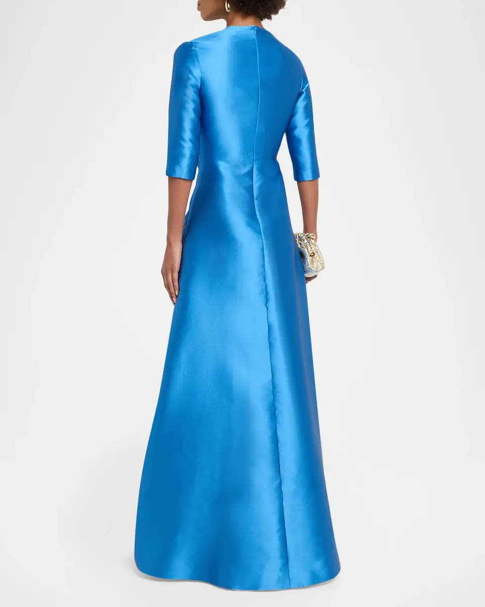 Reem Acra Crystal Embellished Mikado Silk 3/4-Sleeve Gown | Thumbnail 3 Reem Acra Crystal Embellished Mikado Silk 3/4-Sleeve Gown | Thumbnail 3