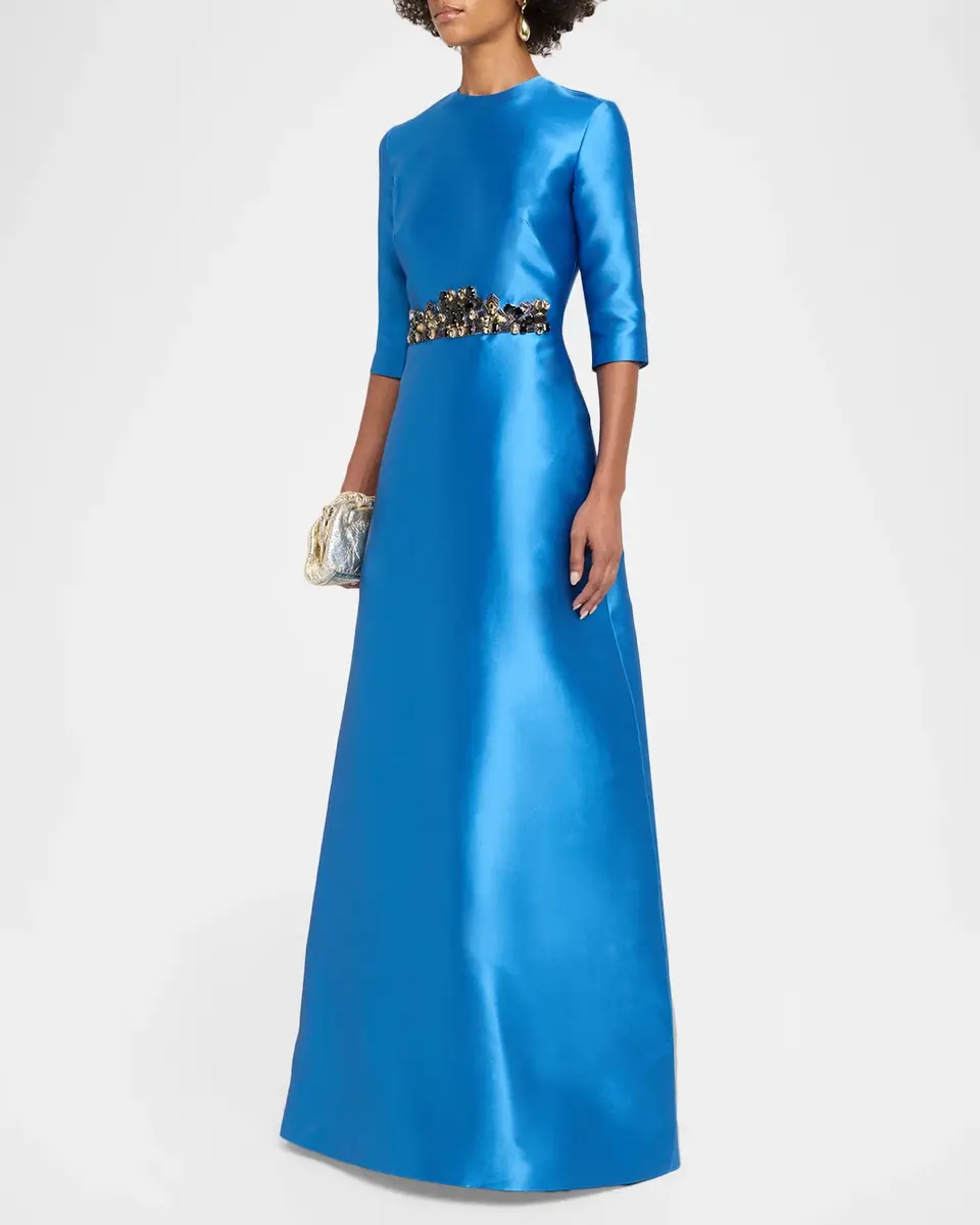 Reem Acra Crystal Embellished Mikado Silk 3/4-Sleeve Gown | Thumbnail 4 Reem Acra Crystal Embellished Mikado Silk 3/4-Sleeve Gown | Thumbnail 4