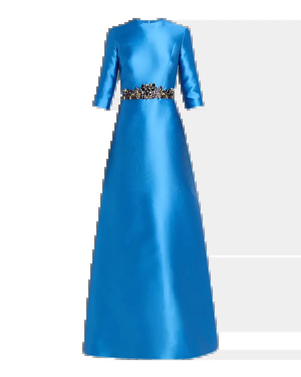 Reem Acra Crystal Embellished Mikado Silk 3/4-Sleeve Gown | Thumbnail 5 Reem Acra Crystal Embellished Mikado Silk 3/4-Sleeve Gown | Thumbnail 5