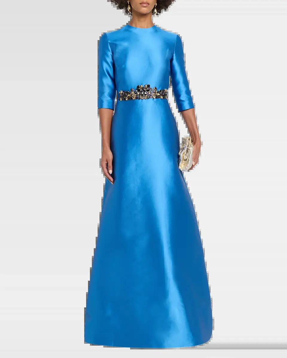 Reem Acra Crystal Embellished Mikado Silk 3/4-Sleeve Gown | Thumbnail 6 Reem Acra Crystal Embellished Mikado Silk 3/4-Sleeve Gown | Thumbnail 6