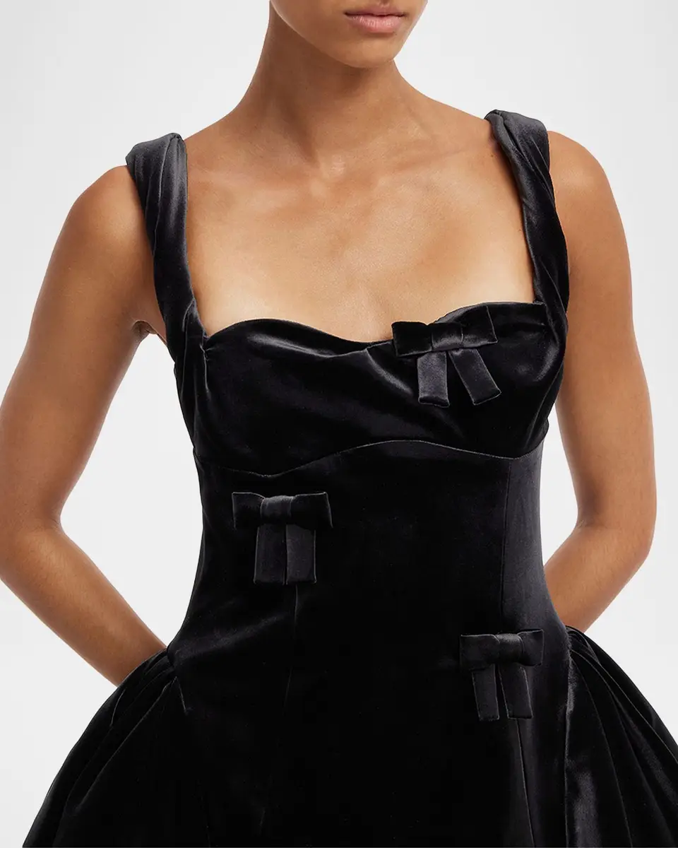 LEO LIN Ariel Velvet Bow-Embellished Mini Dress | Thumbnail 5