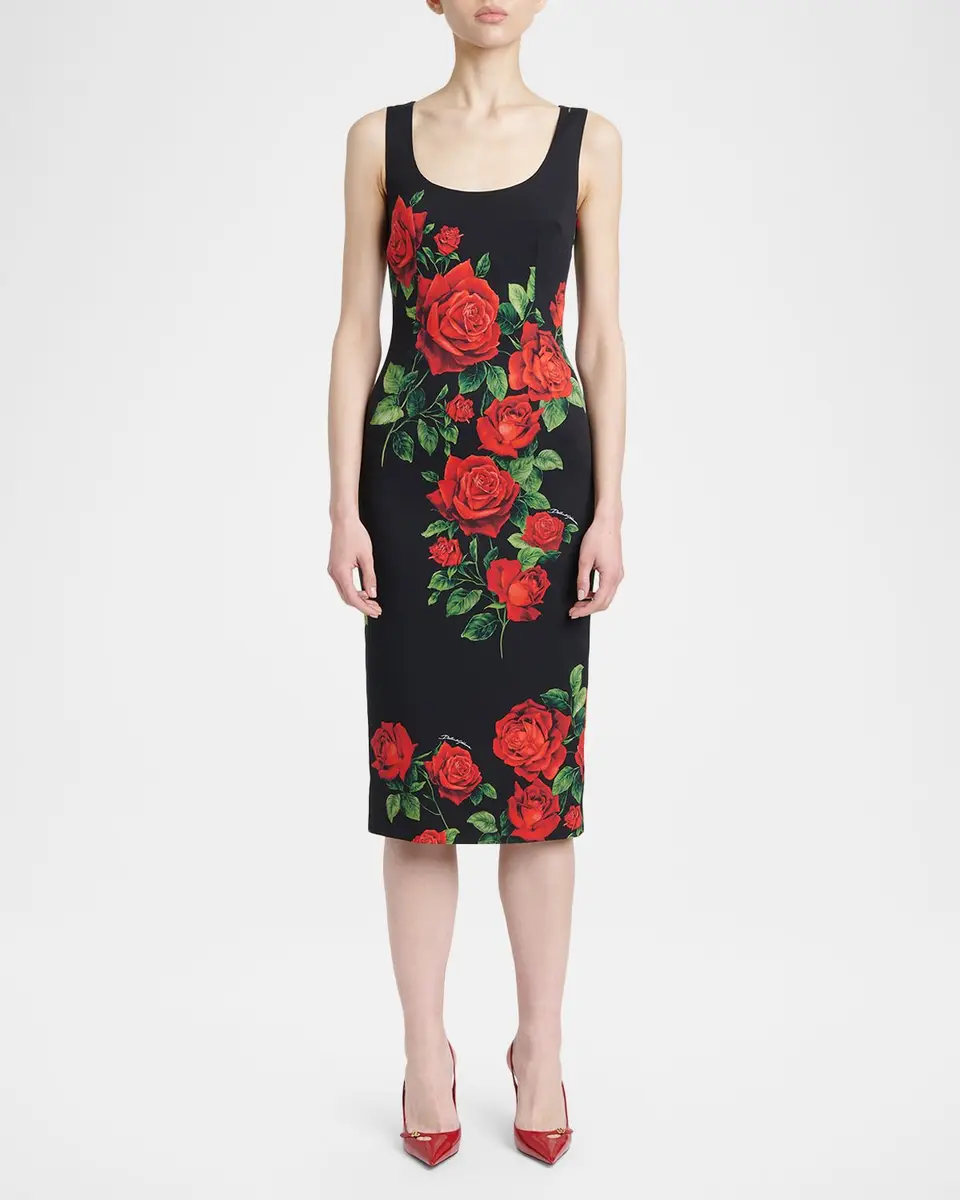 Dolce & Gabbana Rose-Print Sleeveless Midi Cocktail Dress | Thumbnail 2 Dolce & Gabbana Rose-Print Sleeveless Midi Cocktail Dress | Thumbnail 2