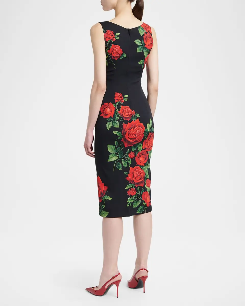 Dolce & Gabbana Rose-Print Sleeveless Midi Cocktail Dress | Thumbnail 3 Dolce & Gabbana Rose-Print Sleeveless Midi Cocktail Dress | Thumbnail 3
