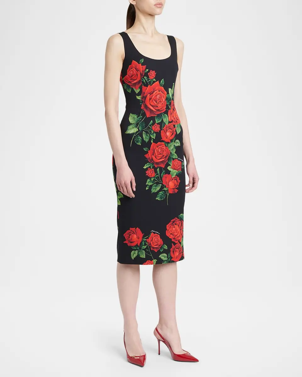 Dolce & Gabbana Rose-Print Sleeveless Midi Cocktail Dress | Thumbnail 4 Dolce & Gabbana Rose-Print Sleeveless Midi Cocktail Dress | Thumbnail 4
