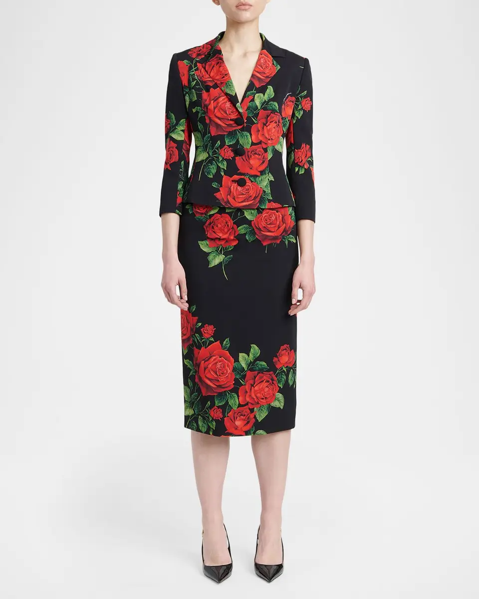 Dolce & Gabbana Rose-Print Silk Midi Sheath Skirt | Thumbnail 2 Dolce & Gabbana Rose-Print Silk Midi Sheath Skirt | Thumbnail 2