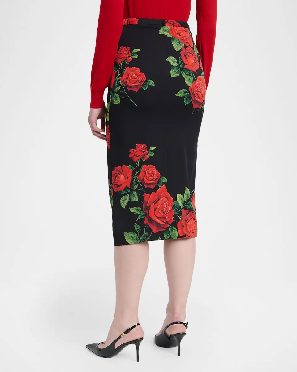 Dolce & Gabbana Rose-Print Silk Midi Sheath Skirt | Thumbnail 3 Dolce & Gabbana Rose-Print Silk Midi Sheath Skirt | Thumbnail 3