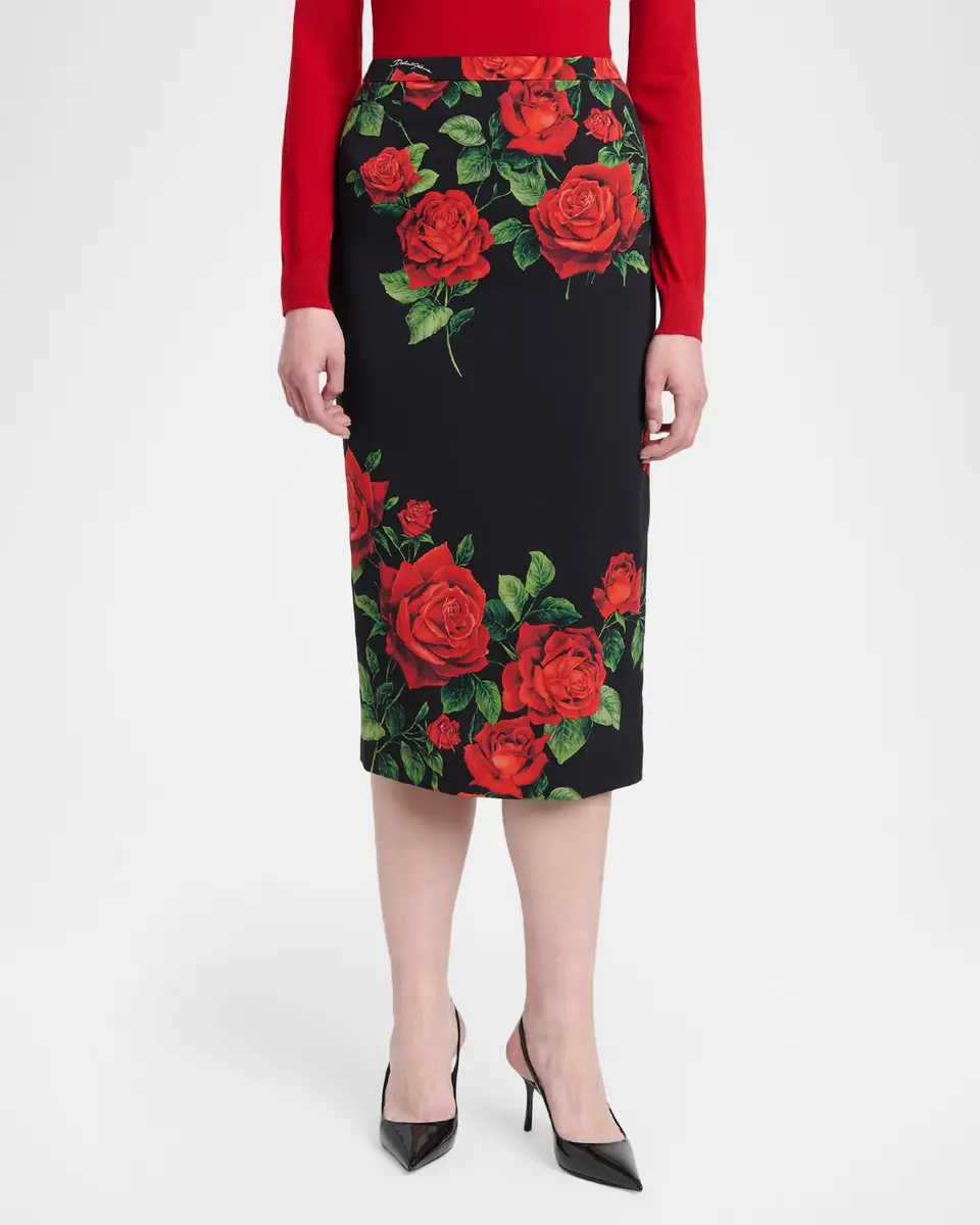 Dolce & Gabbana Rose-Print Silk Midi Sheath Skirt | Thumbnail 4 Dolce & Gabbana Rose-Print Silk Midi Sheath Skirt | Thumbnail 4