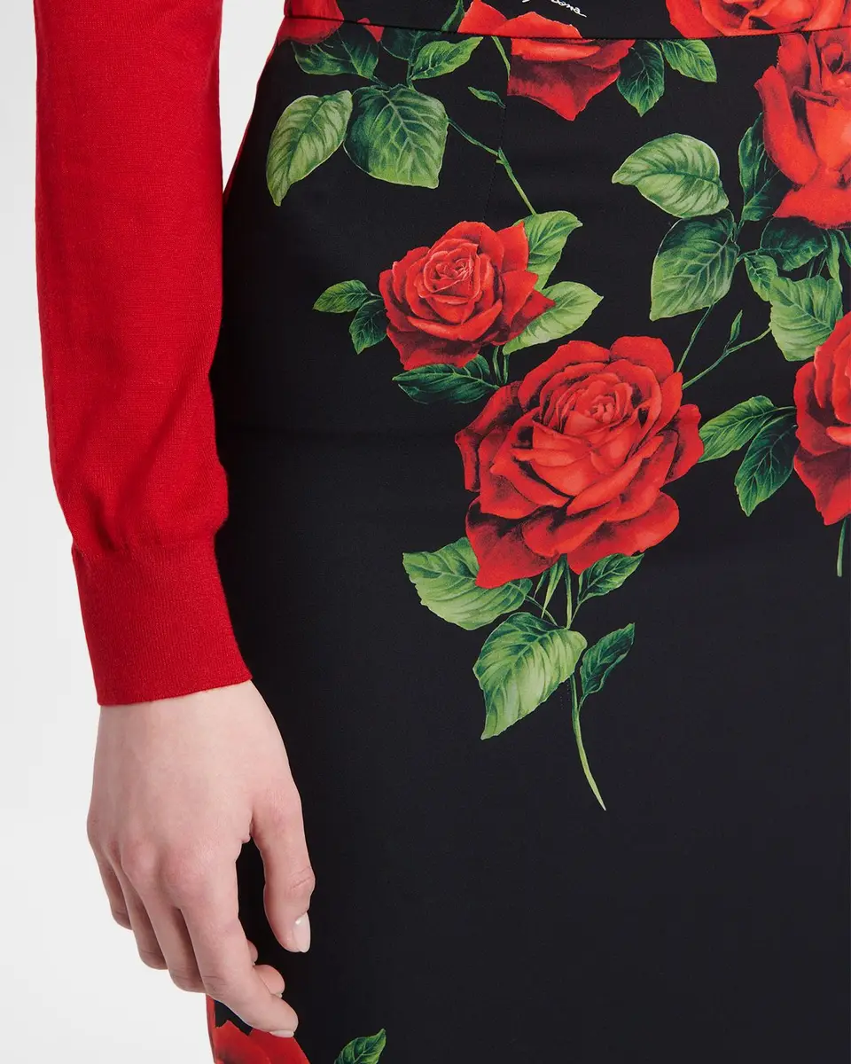 Dolce & Gabbana Rose-Print Silk Midi Sheath Skirt | Thumbnail 5 Dolce & Gabbana Rose-Print Silk Midi Sheath Skirt | Thumbnail 5