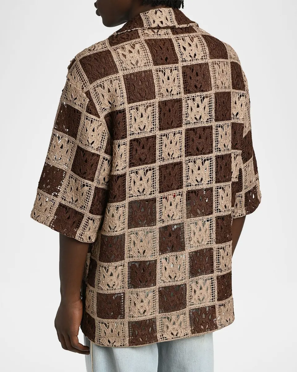 AMIRI Men's Crochet MA-Knit Checkerboard Short-Sleeve Shirt | Thumbnail 3 AMIRI Men's Crochet MA-Knit Checkerboard Short-Sleeve Shirt | Thumbnail 3