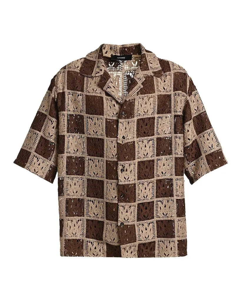 AMIRI Men's Crochet MA-Knit Checkerboard Short-Sleeve Shirt