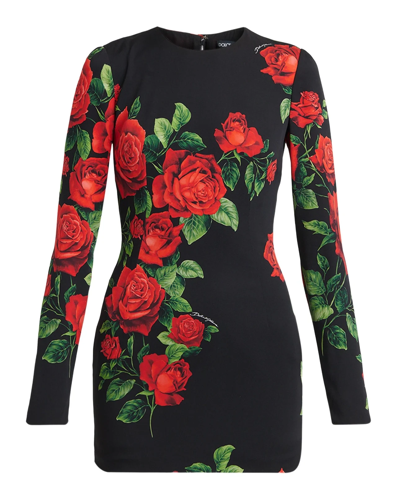 Rose-Print Silk Long-Sleeve Mini Dress Rose-Print Silk Long-Sleeve Mini Dress