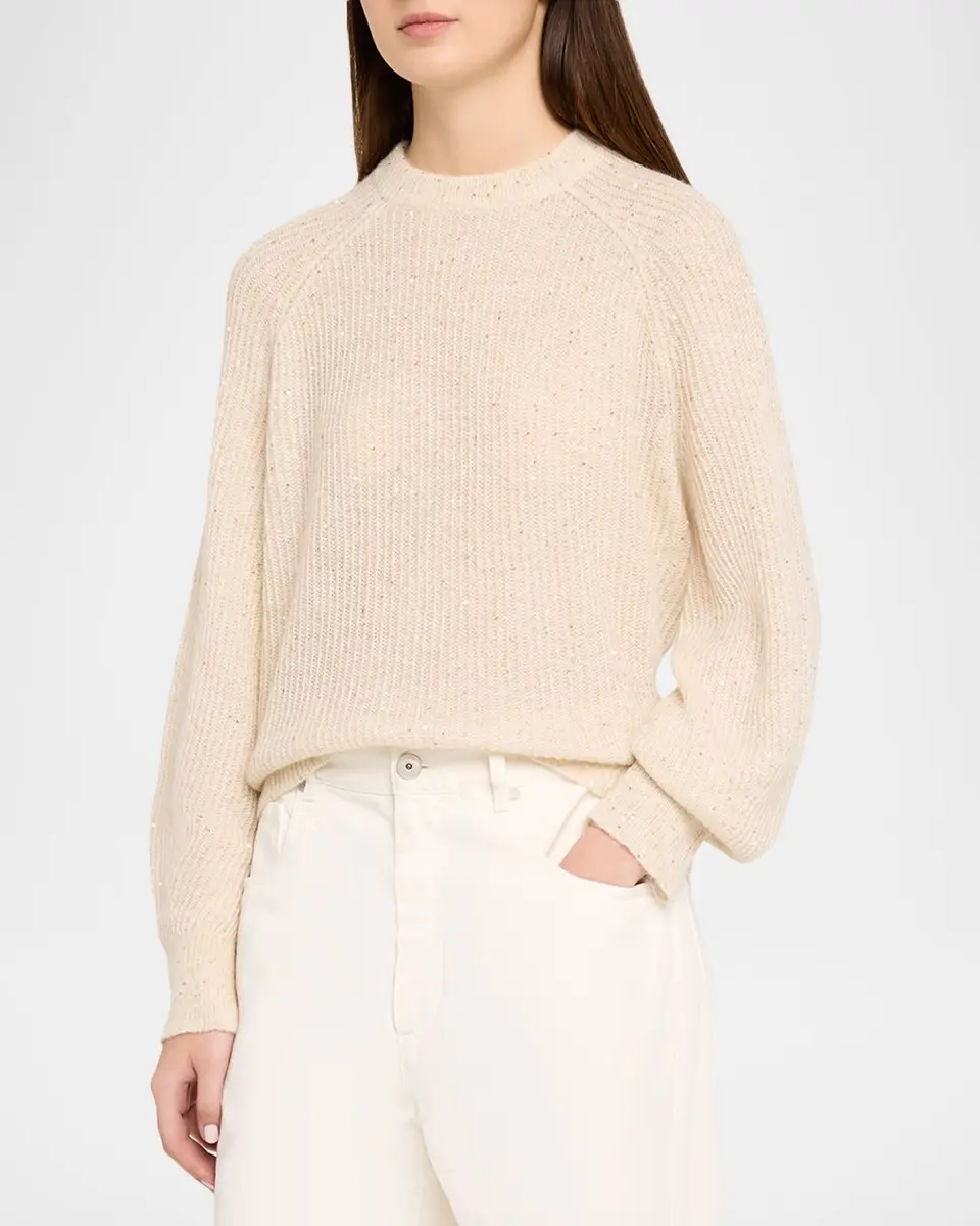 Brunello Cucinelli Paillette Mohair-Blend English Rib Crewneck Sweater | Thumbnail 3 Brunello Cucinelli Paillette Mohair-Blend English Rib Crewneck Sweater | Thumbnail 3