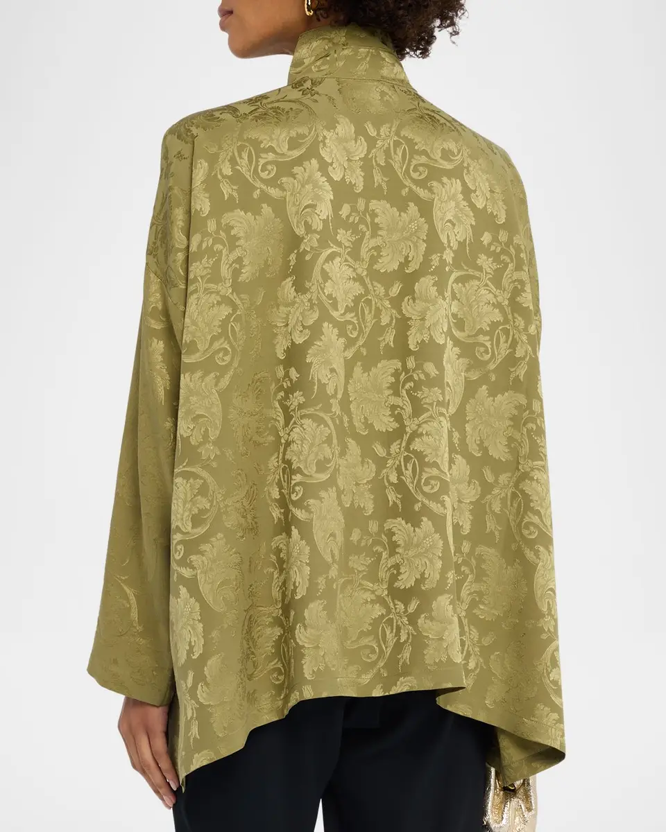 Eskandar Silk Jacquard Wide A-Line Double Stand Collar Shirt | Thumbnail 3 Eskandar Silk Jacquard Wide A-Line Double Stand Collar Shirt | Thumbnail 3