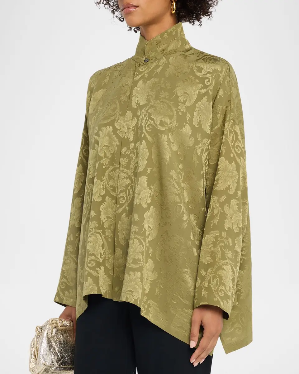 Eskandar Silk Jacquard Wide A-Line Double Stand Collar Shirt | Thumbnail 4 Eskandar Silk Jacquard Wide A-Line Double Stand Collar Shirt | Thumbnail 4