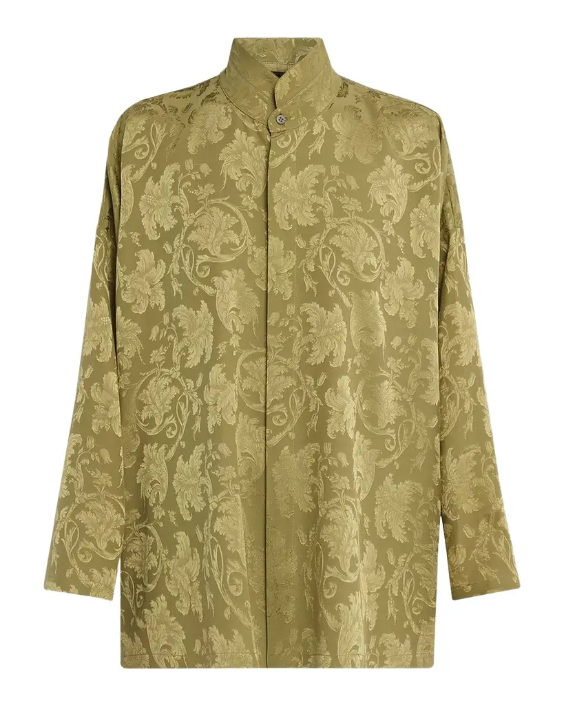 Eskandar Silk Jacquard Wide A-Line Double Stand Collar Shirt | Image 1 Eskandar Silk Jacquard Wide A-Line Double Stand Collar Shirt | Image 1