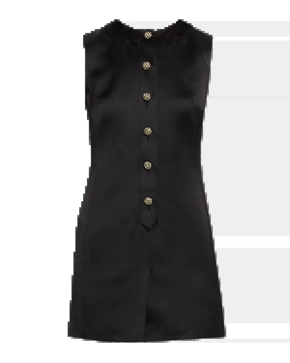 Saint Laurent Crystal Buttoned Satin Sleeveless Mini Dress | Thumbnail 5 Saint Laurent Crystal Buttoned Satin Sleeveless Mini Dress | Thumbnail 5