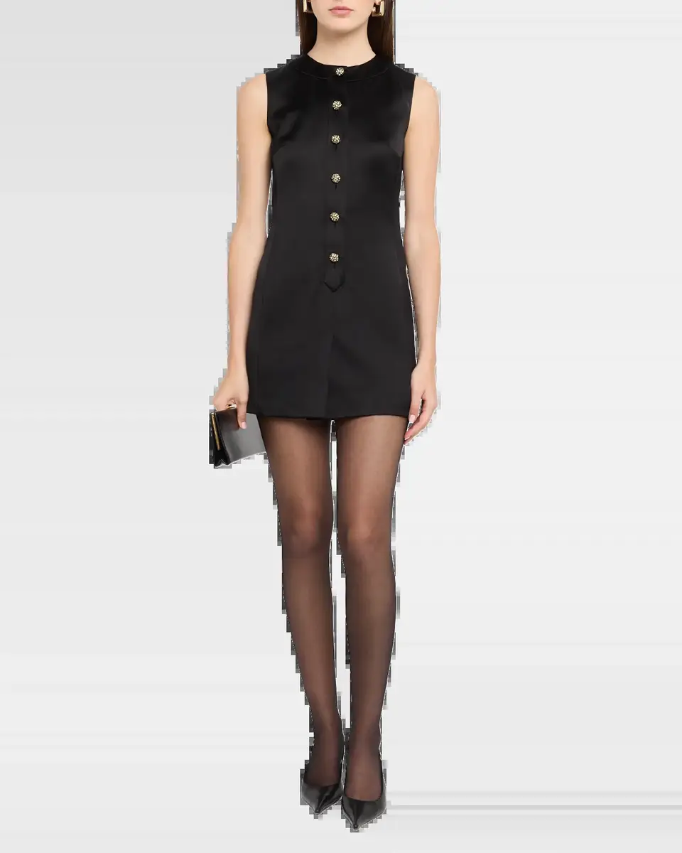 Saint Laurent Crystal Buttoned Satin Sleeveless Mini Dress | Thumbnail 6 Saint Laurent Crystal Buttoned Satin Sleeveless Mini Dress | Thumbnail 6