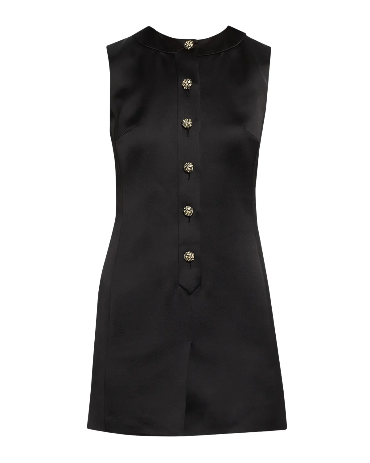 Saint Laurent Crystal Buttoned Satin Sleeveless Mini Dress