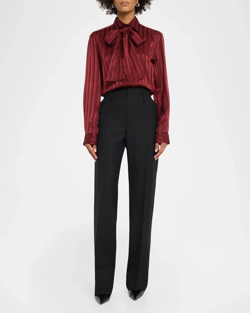 Saint Laurent Striped Silk Jacquard Cassandre Lavalliere Blouse | Thumbnail 2 Saint Laurent Striped Silk Jacquard Cassandre Lavalliere Blouse | Thumbnail 2