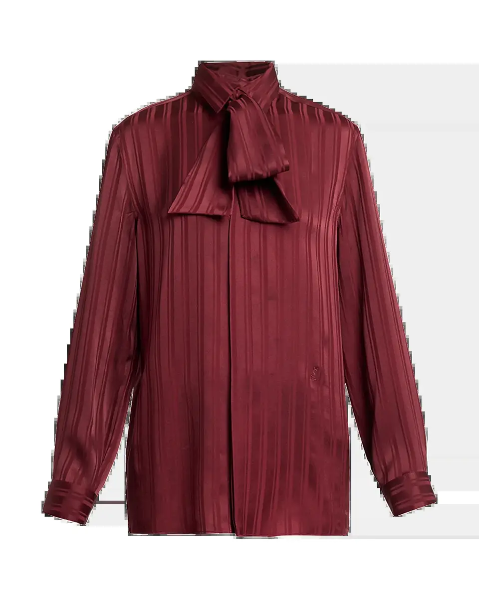 Saint Laurent Striped Silk Jacquard Cassandre Lavalliere Blouse | Thumbnail 5 Saint Laurent Striped Silk Jacquard Cassandre Lavalliere Blouse | Thumbnail 5