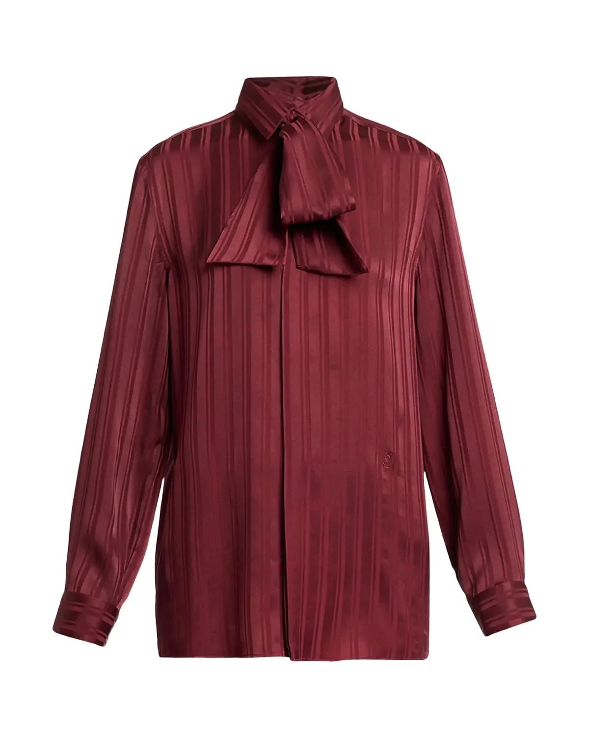 Saint Laurent Striped Silk Jacquard Cassandre Lavalliere Blouse