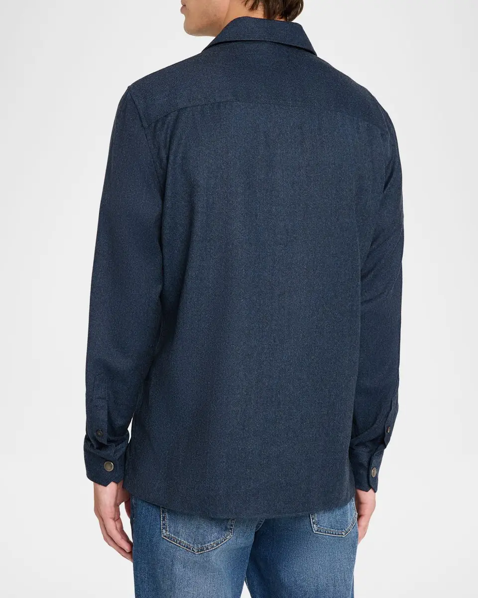 Brunello Cucinelli Men's Wool Snap-Front Overshirt | Thumbnail 3