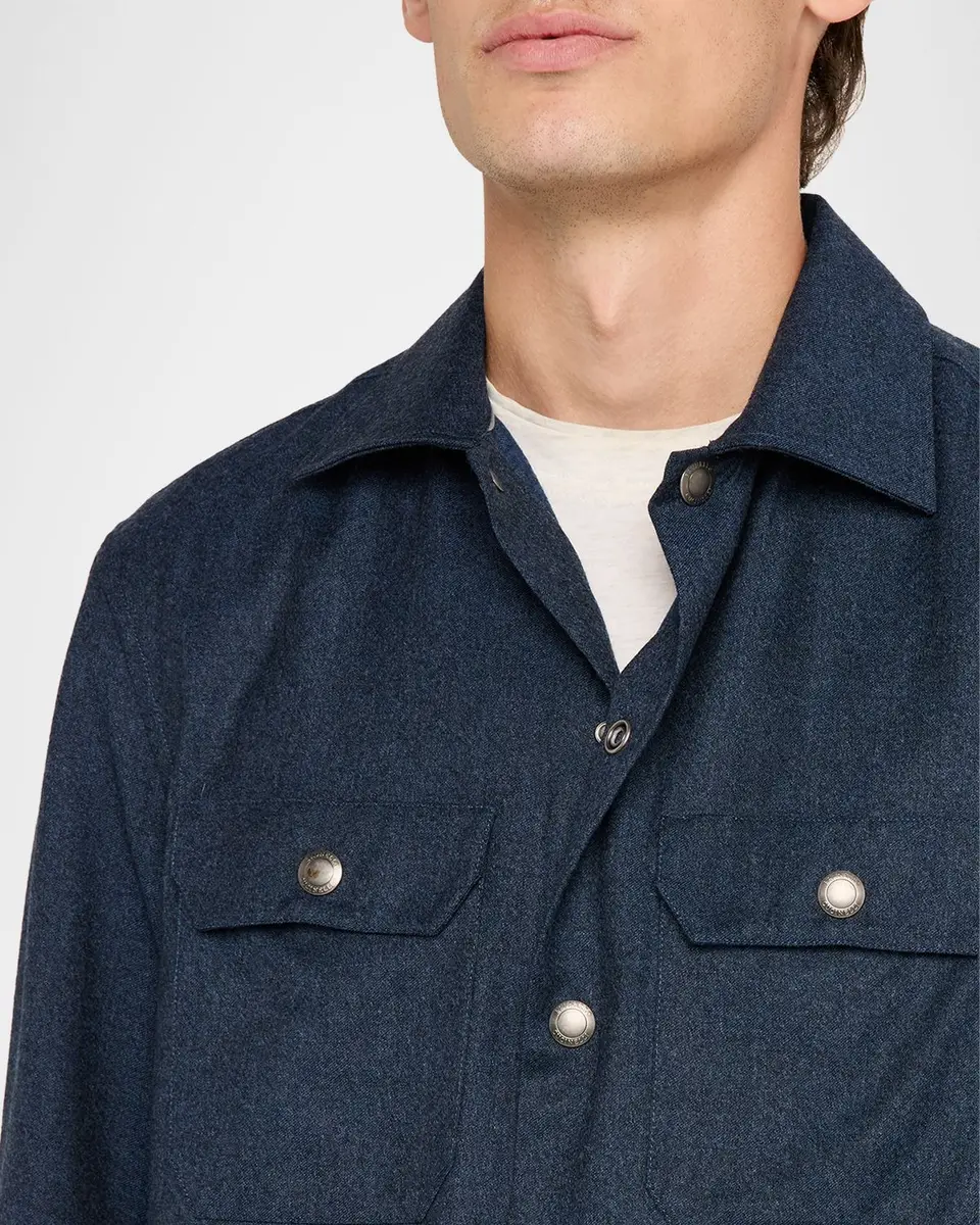 Brunello Cucinelli Men's Wool Snap-Front Overshirt | Thumbnail 5