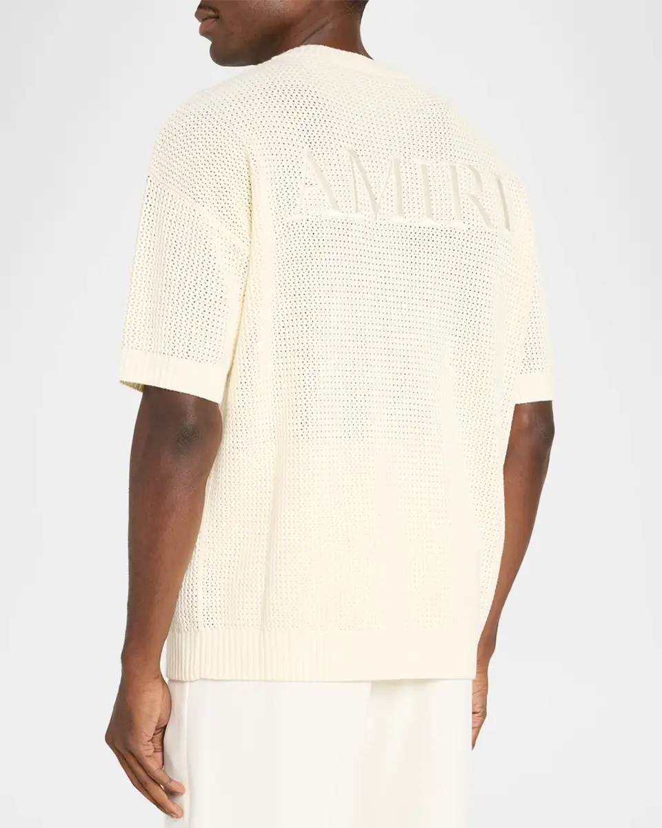 AMIRI Men's Cotton Crochet Short-Sleeve Crewneck Sweater | Thumbnail 3 AMIRI Men's Cotton Crochet Short-Sleeve Crewneck Sweater | Thumbnail 3