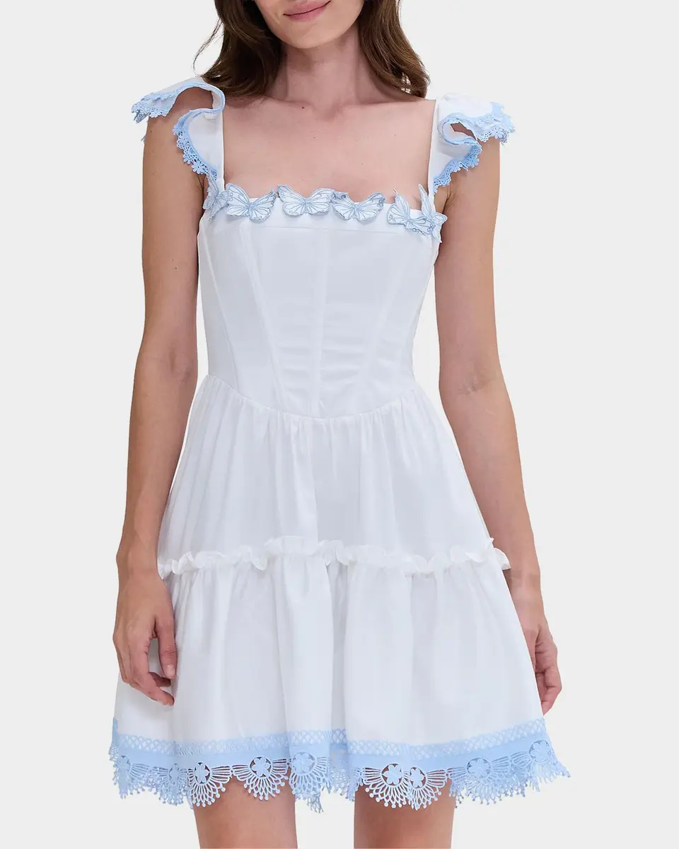 PatBO Cotton Poplin Flutter-Sleeve A-Line Mini Dress | Thumbnail 4