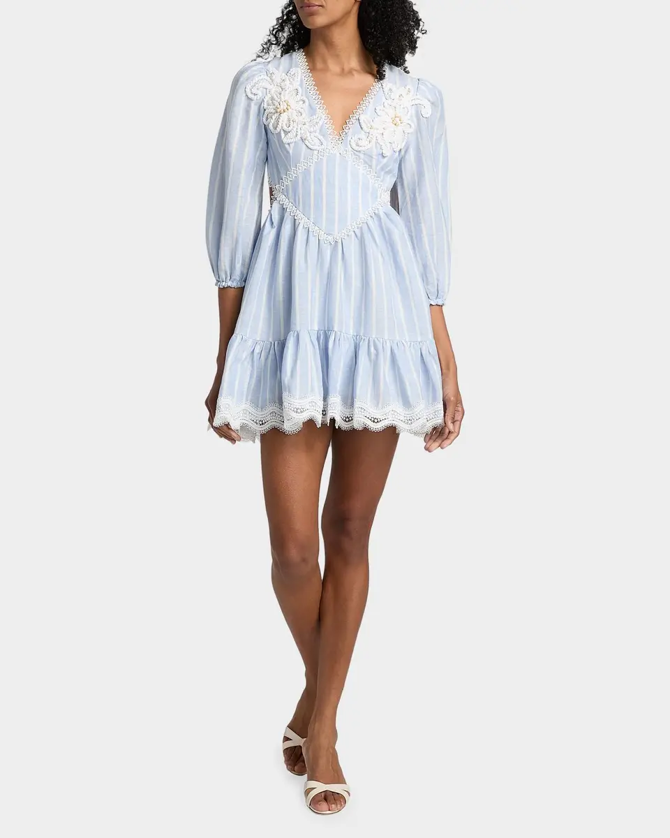 PatBo Marine Striped Lace-Trimmed Mini Dress | Thumbnail 2 PatBo Marine Striped Lace-Trimmed Mini Dress | Thumbnail 2