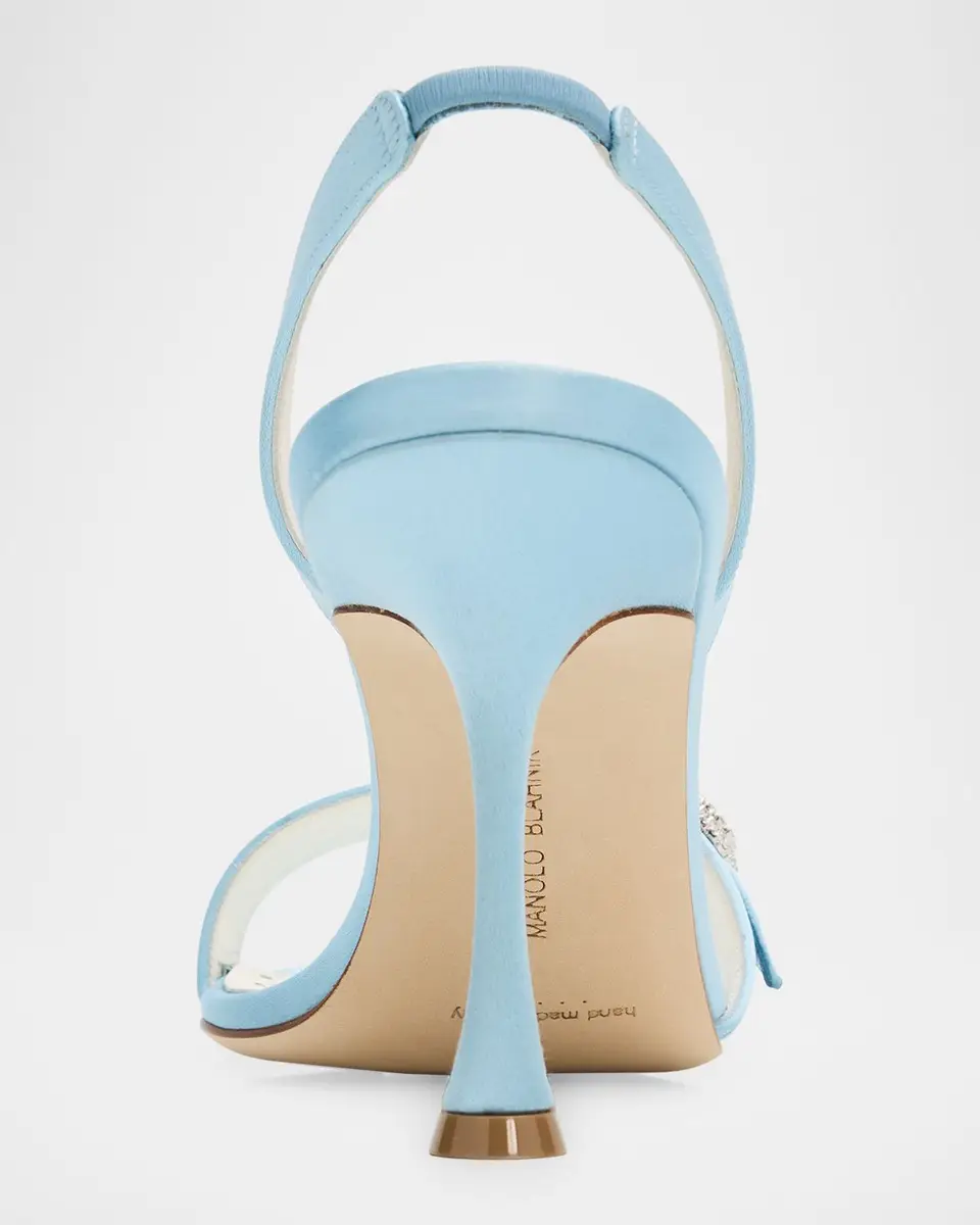 Manolo Blahnik 90mm Zutosan Satin Embellished Buckle Slingback Sandals | Thumbnail 5