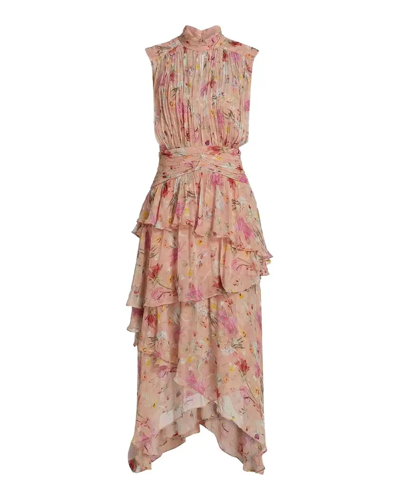 Lily Ruched Floral A-Line Midi Dress