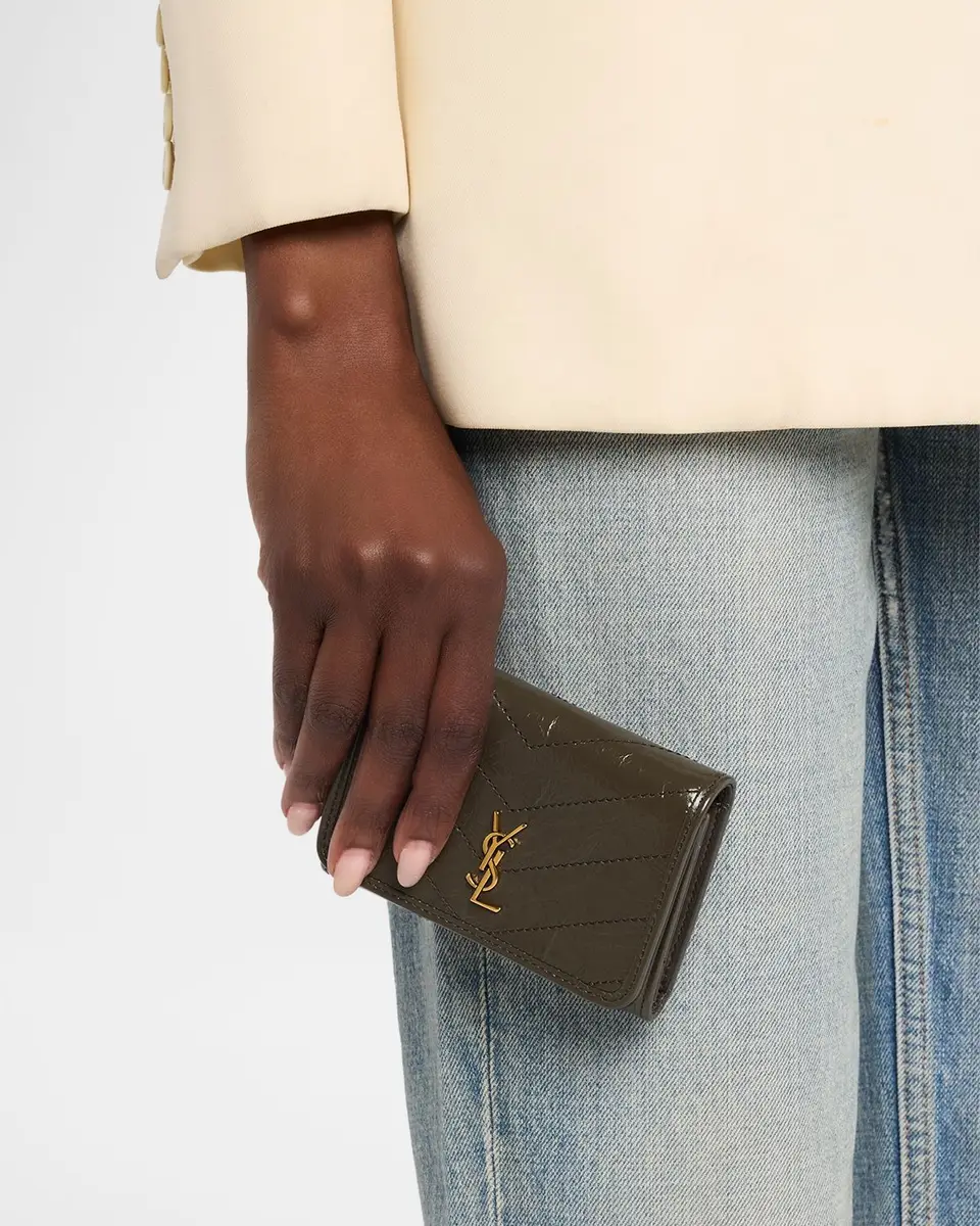 Saint Laurent Niki YSL Topstitched Leather Trifold Wallet | Thumbnail 2 Saint Laurent Niki YSL Topstitched Leather Trifold Wallet | Thumbnail 2