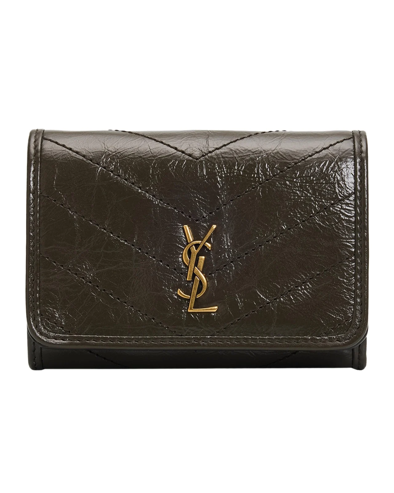 Niki YSL Topstitched Leather Trifold Wallet Niki YSL Topstitched Leather Trifold Wallet