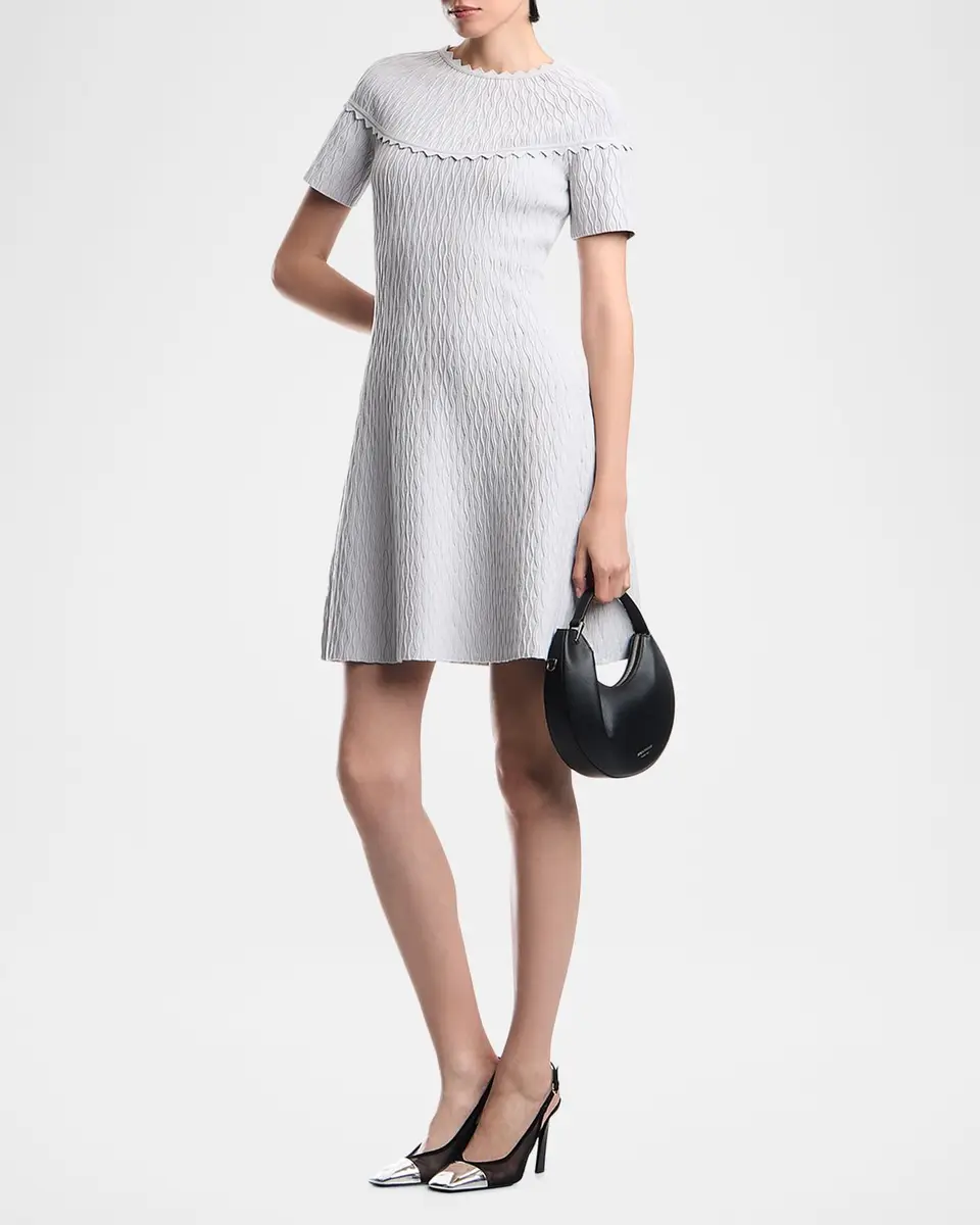 Emporio Armani Scalloped Ottoman-Knit Mini Dress | Thumbnail 2 Emporio Armani Scalloped Ottoman-Knit Mini Dress | Thumbnail 2