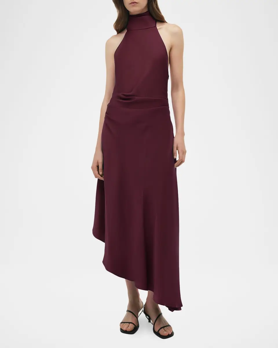 Simkhai Monica High-Low Satin Halter Midi Dress | Thumbnail 2 Simkhai Monica High-Low Satin Halter Midi Dress | Thumbnail 2