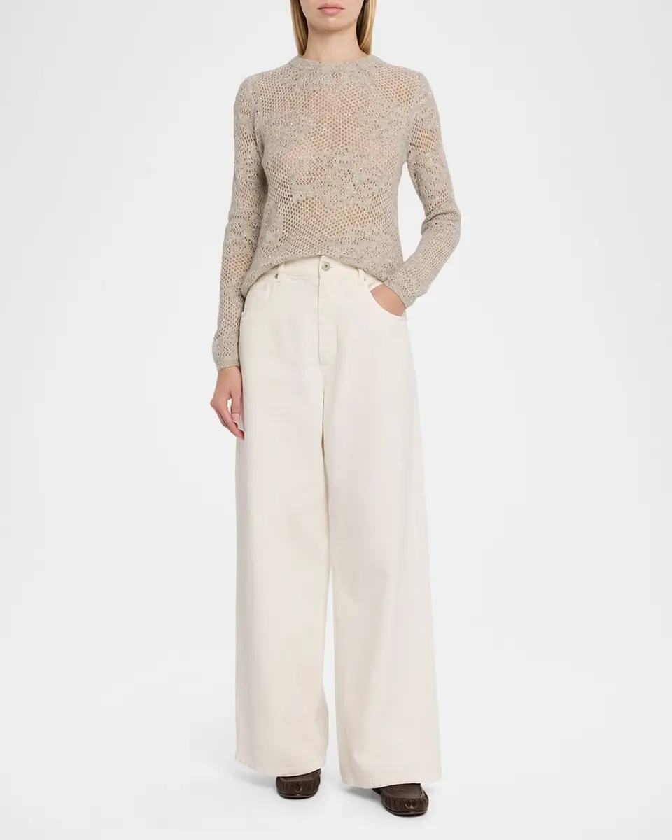 Brunello Cucinelli Wool-Mohair Diamante Openwork Sweater | Thumbnail 2