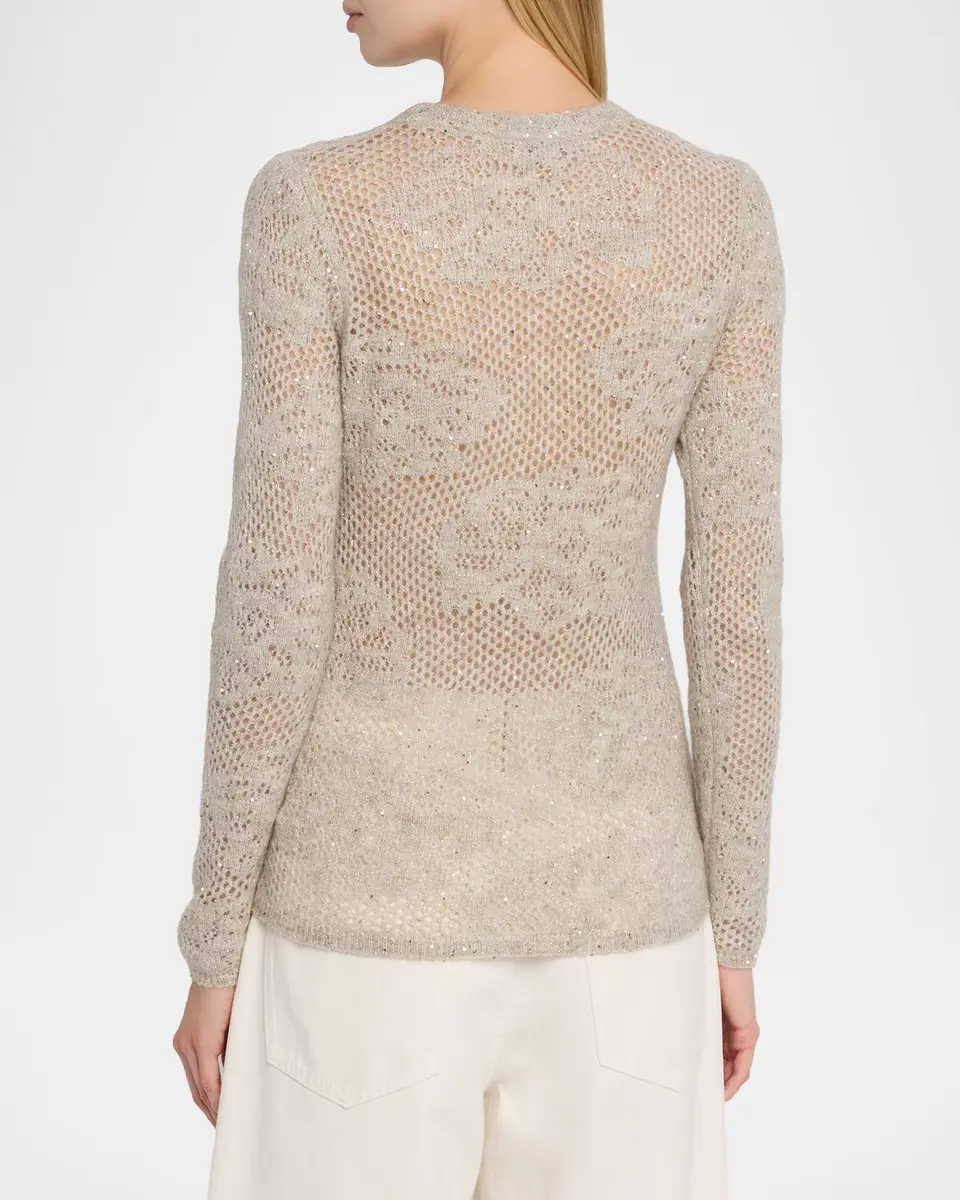 Brunello Cucinelli Wool-Mohair Diamante Openwork Sweater | Thumbnail 3