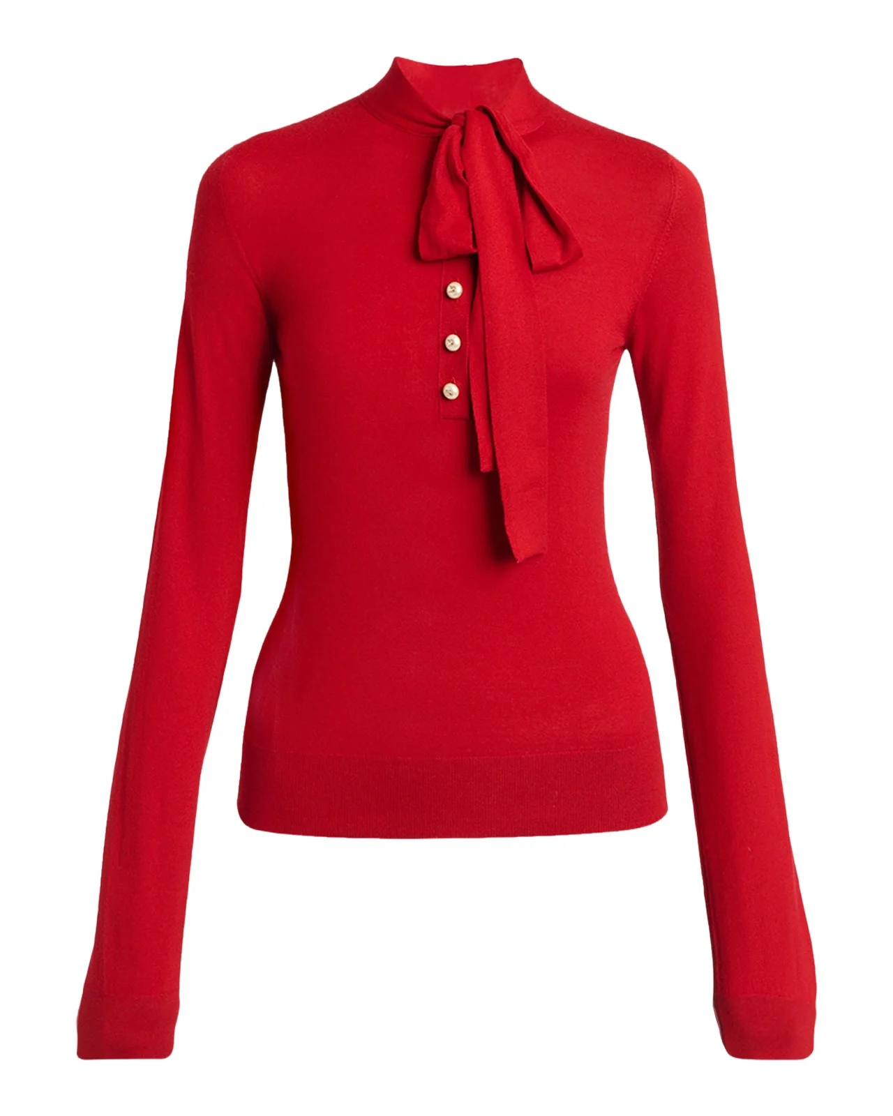 Dolce & Gabbana Bow Long-Sleeve Buttoned Knit Top