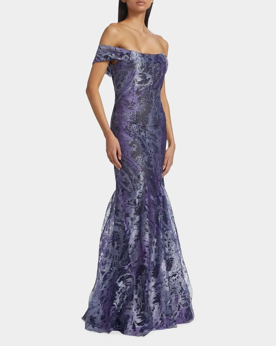 Rene Ruiz Collection Metallic Off-The-Shoulder Mermaid Gown | Thumbnail 2 Rene Ruiz Collection Metallic Off-The-Shoulder Mermaid Gown | Thumbnail 2