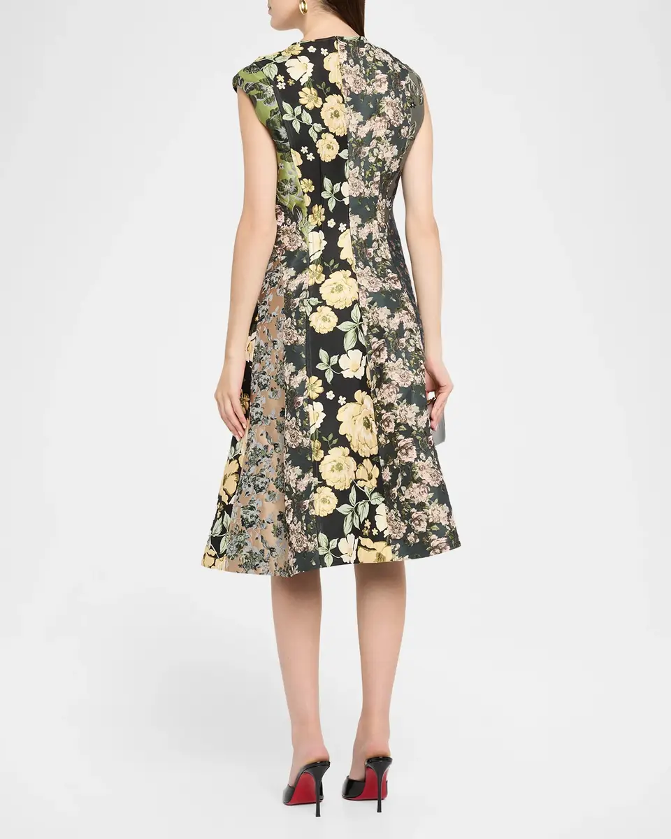 Jason Wu Collection Mixed Floral Silk Jacquard Patchwork Midi Dress | Thumbnail 3 Jason Wu Collection Mixed Floral Silk Jacquard Patchwork Midi Dress | Thumbnail 3