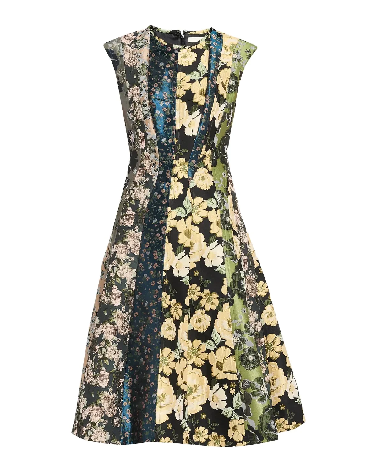 Mixed Floral Silk Jacquard Patchwork Midi Dress Mixed Floral Silk Jacquard Patchwork Midi Dress