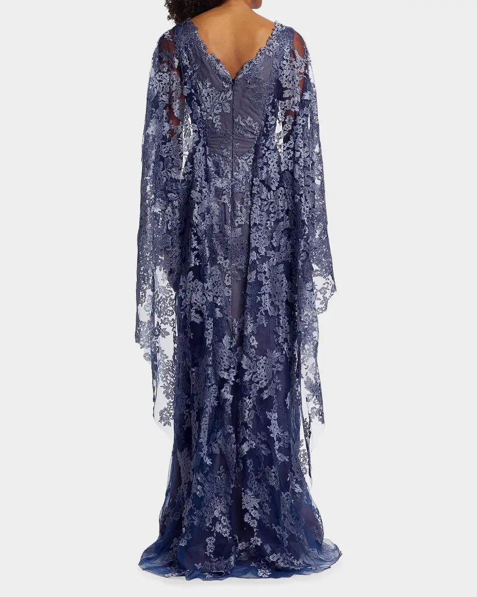 Rene Ruiz Collection V-Neck Lace Cape Gown | Thumbnail 3 Rene Ruiz Collection V-Neck Lace Cape Gown | Thumbnail 3